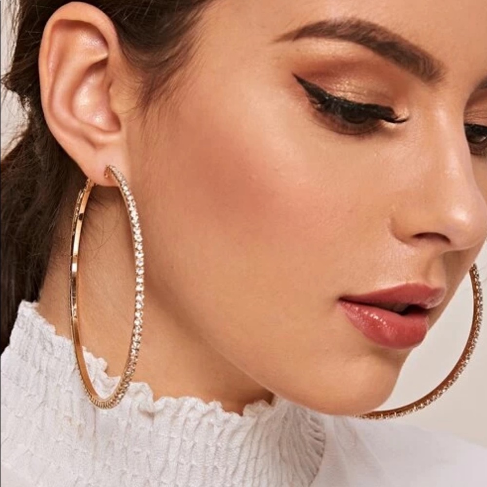 Brand new Rhinestone hoop gold earrings